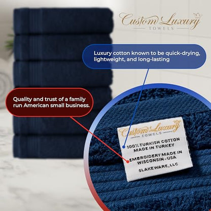 Personalized Bath Towels - Choose from 12 Fonts, 100% Cotton, Made in The USA, Luxury Hotel Quality, Embroidered Towels (2 Bath Towels, Navy) - color: Navy