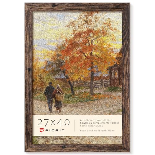 27x40 Poster Frame, Picture Frame for Wall, Rustic Brown | Fits 27x40 Photos and Art Prints, Clear Shatterproof Cover, Horizontal or Vertical Wall Mount, Gallery Wall, 1 Pack - color: Rustic Brown, size: 27x40