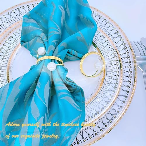 Pearl Gold Napkin Rings Set of 8, Round Metal Napkin Holders Buckles for Wedding Dinner Party Kitchen Table Setting Birthday Christmas Decorations
