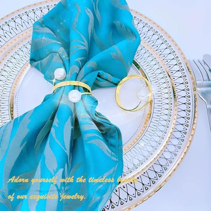Pearl Gold Napkin Rings Set of 8, Round Metal Napkin Holders Buckles for Wedding Dinner Party Kitchen Table Setting Birthday Christmas Decorations
