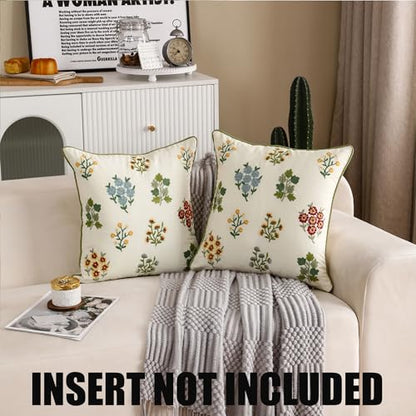 Embroidered Throw Pillow Covers 18x18 inch Pack of 2 Multiflower | Durable Fabric,Square Pillow Cover,Boho Decorative,Hidden Zipper,Aesthetic Design,Ideal Gift,Machine Washable - color: Multiflower