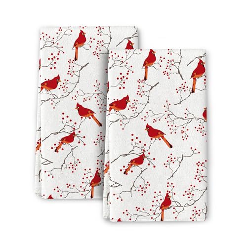 Kitchen Towels Cardinal Bird Red Berry Christmas Decor Absorbent Dish Cloths for Drying Dishes Tea Hand Towels Cardinal Gifts for Women, Christmas Kitchen Decor (2 Pack, 16x24 in) - color: Cute Birds