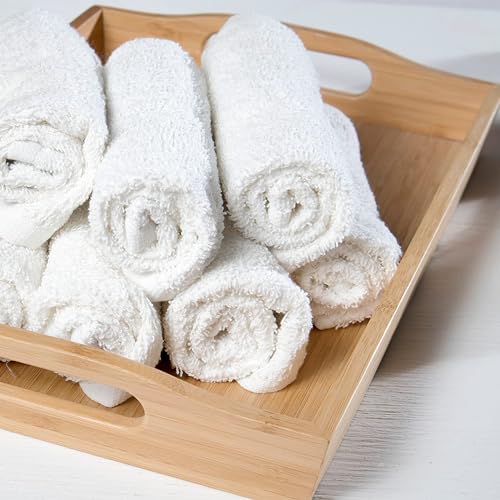 12 Pack Economy White Washcloths Set (12x12 inches) - Cotton Blend Commercial Grade Cleaning Rags, Quick Drying & Soft Face Cloths, Fingertip Towels for Bathroom, Spa, Gym, and Kitchen