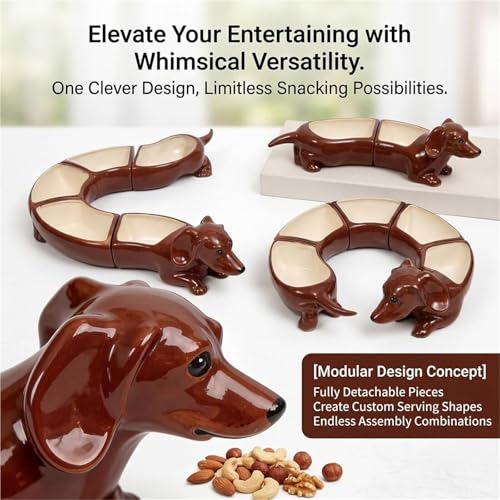 Retro five-piece dachshund plate set, five-compartment plate, divider tray set, suitable for holding snacks, cheese, nuts, and fruit, perfect for entertaining guests and party table decoration