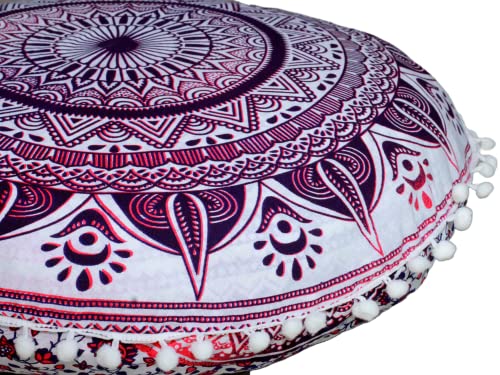 INDIAN CRAFT CASTLE Meditation Floor Pillow Cover, Large Pillows Cover Seating for Adults and Kids, Bohemian Cushion Cover for Fireplace Yoga Living Room Sitting 22 Inches (Pink) - color: Pink