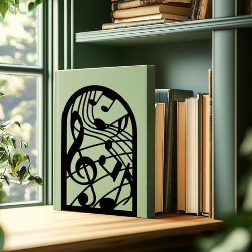 Musical Metal Book Ends Non-Skid Black Unique Bookend Decorative Heavy Book Ends for Shelves Heavy Duty Study Book Support Stoppers for Desk Musical Note 7x4.7x3.5 inch 1 Pairs/2 Pcs - style: Musical Note
