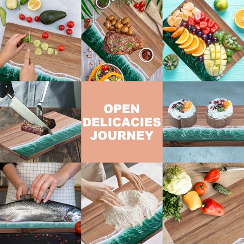 Resin Cutting Board,Ocean Charcuterie board,handmade board for Fruit Cheese and meat, Vegetable, Kitchen, Gift (Green Wave) - color: Green Wave