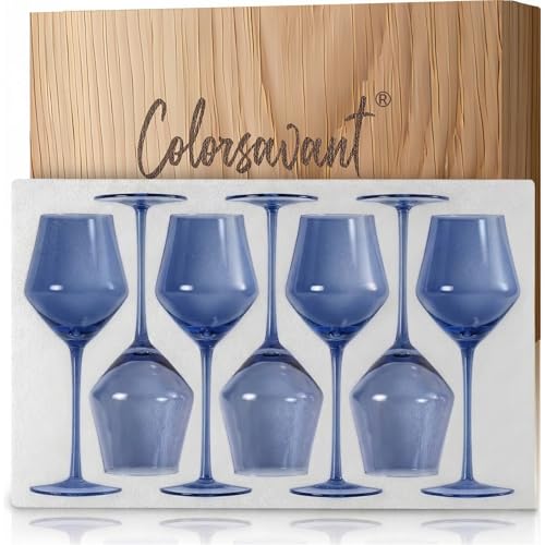Hand Blown Cobalt Blue Wine Glasses Set of 6 – 16oz Tulip Lead-Free Crystal Stemware – Elegant Deep Blue Glassware for Dinner Parties, Weddings & Gifts - color: Cobalt Blue