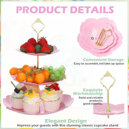 6 Pcs 3 Tier Cupcake Stand Tea Party Trays 3 Tier Serving Tray Plastic Dessert Stand Cake Fruit Candy Display Tower for Wedding Birthday Tea Party (Sakura,White,Pink,Green) - color: White,pink,green, size: 14.5 inches (37 cm) H x 9.4 inches (24 cm) W