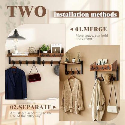Scettar 29" Wood Coat Rack Wall Mount with Shelf, 4 in 1 Coat and Key Holder Wall Mount, Separable Entryway Wall Mounted Shelf withGreater Load-Bearing and Stability for Living Room, Bedroom, Garage