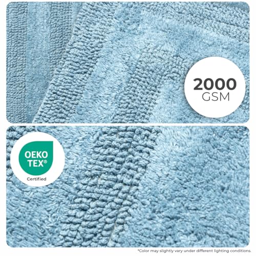 Akiko 100% Cotton Bath Mat, Soft Plush Reversible Bathroom Rug 20x32 Blue | Bath Mats for Bathroom Absorbent Quick Dry Anti-Skid Machine Washable Bath Mats for Bathroom Shower Bathtub - color: Blue
