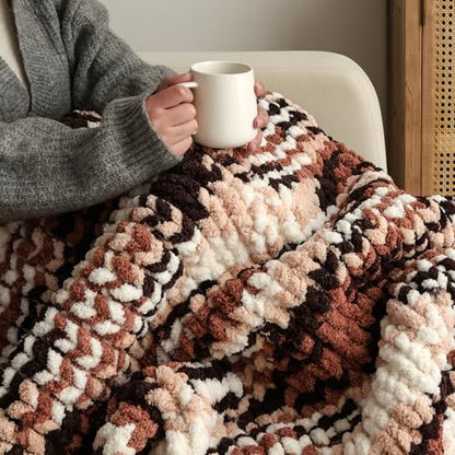 Jumbo Chunky Yarn for Hand Knitting - Super Thick Chenille Chunky Yarn for Crocheting - Extra Soft Bulky Fluffy Blanket Big Yarns 8 Jumbo Pack (27yds,8 oz Each Skein) - color: Cocoa Drif