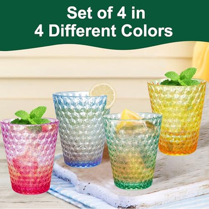 Lily's Home Unbreakable Premium Drinking Glasses Set of 4, Plastic Cups, Reusable Drinkware, Tumblers Water Cups Shatterproof & Stackable, Indoor & Outdoor cups 3.4in×4.3in,13.5oz. Made in Taiwan. - size: 13.5 Ounces (Hexagonal)