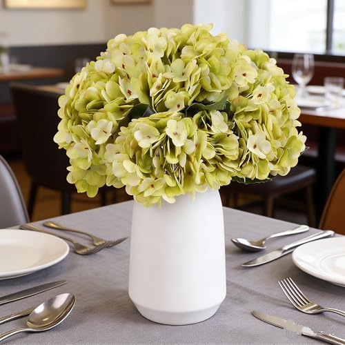 Kimura's Cabin 6pcs Hydrangea Artificial Flowers Silk Hydrangeas,Neon Green | Faux Hydrangeas with Stems Fake Bouquets,Wedding Party Arrangement Farmhouse Garden Home Table Centerpieces Decor Vase Filler - color: Neon Green