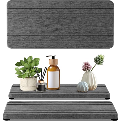 2PCS Water Absorbing Stone Tray, Quick Drying Diatomite Stone Sink Tray, Water Absorbent Diatomite Coasters for Kitchen Sink, Bathroom Counter Hand Soap Dish Toothbrush Holders - color: 2pcs 21×10cm Dark Gray Stripe