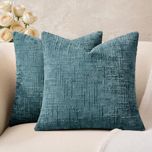 Throw Pillow Covers Teal Set of 2 18x18 Inch Pillow Covers, Soft Chenille Neutral Decorative Pillowcases for Couch Sofa Bed Living Room, Home Boho Decor, Modern Farmhouse Cushion Covers - color: Teal, size: 18" x 18" (Pack of 2)