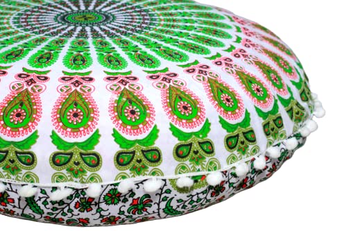 Large Round seat Floor Cushion Chair Ottoman Cover Pouf Pillow Meditation Floor Cushions for Adults Seating pouffe Ottoman Throw Covers Craft Room Furniture Sitting Cover 22 Inches Green White - color: Green White