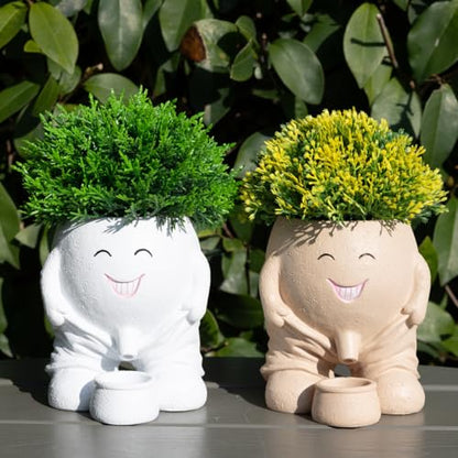 Funny Planters Smiley Face Planter Pot with Drainage Hole, Cute Resin Succulent Plant Pots, Unique Novelty Cute Cactus Face Pots for Office Desk Plant Pots Gift White - color: White-a