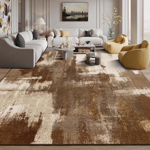 Kelarea Washable Area Rug 10x14 Non-Slip Low Pile Abstract Brown | Water & Stain Resistant, Pet Friendly, Easy Clean, Ultra Soft, for Living Room, Bedroom, Nursery, Ofiice - color: Brown, size: 10' x 14' (Rectangular)