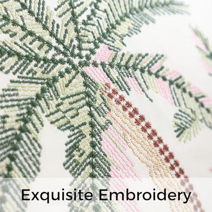 Embroidered Throw Pillow Covers 18x18 Pack of 2 Green and Pink | Coconut Trees,Durable Fabric,Square Pillow Cover,Boho Decorative,Hidden Zipper,Aesthetic Design,Ideal Gift,Machine Washable - color: Green Pink Coconut Trees