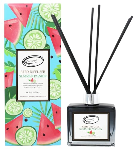 Air Jungles Summer Passion Fragrances Reed Diffuser Set with Sticks, Watermelon and Lime Scent Incense Oil, Air Freshener for Home, Office, Gym, and Room Diffuser, 3.4 fl. oz - color: Summer Passion, size: 100ml