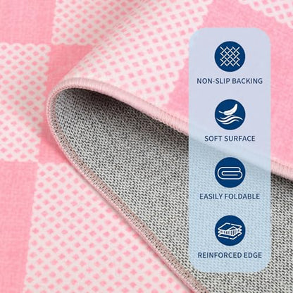 GarveeHome Checkered Pink 4x6 Washable Girls Rug Low-Pile Nursery Bedroom | Pink and White Area Rug for Living Room Girl Room Classroom Non-Slip Soft Stain Resistant Geometric Rugs TPE Backing - color: Blush Pink, size: 4' x 6' (Rectangular)