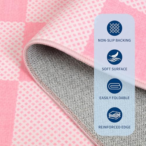 GarveeHome Checkered Pink 6x9 Washable Girls Rug Low-Pile Bedroom Nursery | Pink and White Area Rug for Living Room Girl Room Classroom Non-Slip Soft Stain Resistant Geometric Rugs TPE Backing - color: Blush Pink, size: 6' x 9' (Rectangular)