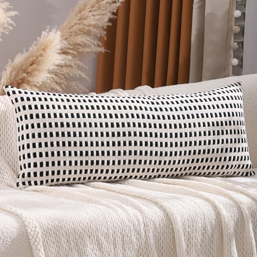 14x36 Throw Pillow Cover Boho Lumbar Pillow Cover White and Black | 1 Piece,Durable Fabric,Stripe Pillow Cover,Farmhouse Cushion Case,Chenille Pillow Case,Neutral Pillowcase for Sofa Couch Bed - color: White and Black Stripe, size: 36" x 14" (Pack of 1)