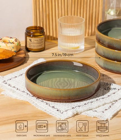 7.5" Ceramic Pasta Bowls Set of 4, Salad Bowls | Versatile Serving Bowls for Pasta, Salad, Fruit & Noodles, Housewarming & Wedding Gift, Sage Umber - color: Sage Umber, size: 7.5 Inch
