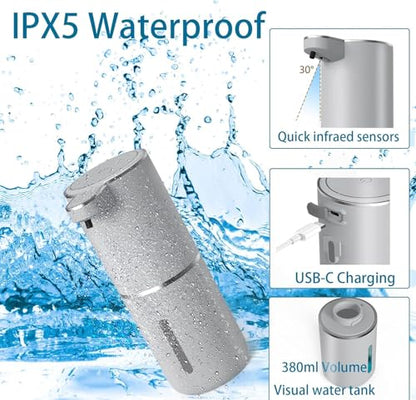 Automatic Liquid Soap Dispenser,Touchless Hand Soap Dispenser USB Rechargeabled Dispenser Electric,Wall Mounted 4 Levels Adjustable Dispenser Pump for Bathroom Kitchen Dish Soap Gray - color: Silver, style: Gel
