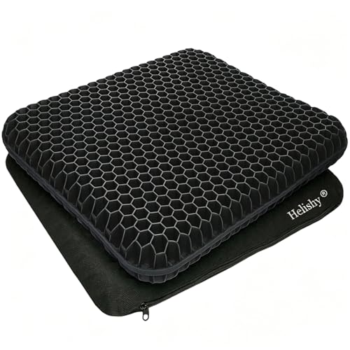 Egg Gel Seat Cushion, Breathable Gel Cushion Chair Pads with Non-Slip Cover for Home Office Car Wheelchair, Honeycomb Design Egg Seat Cushion As Seen On TV (Black) - color: Black, size: 16 x 14 x 1.65 inch