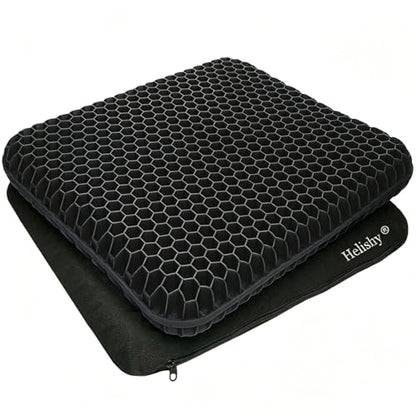 Egg Gel Seat Cushion, Breathable Gel Cushion Chair Pads with Non-Slip Cover for Home Office Car Wheelchair, Honeycomb Design Egg Seat Cushion As Seen On TV (Black) - color: Black, size: 16 x 14 x 1.65 inch