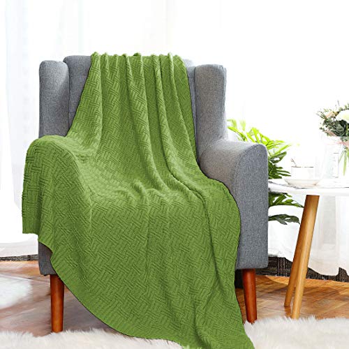 uxcell 100% Cotton Knit Throw Blanket, Cable Decors Yellow-Green 47x70 - color: Yellow-green