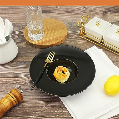Ceramics Rimmed Soup Bowls 8.6 oz, Black 11 inch Exquisite small soup plate Set of 4, Pasta plates With Rim is the best choice for hotels, kitchens, fine restaurants and gourmets - color: Black, size: 11 Inch-8.6 oz