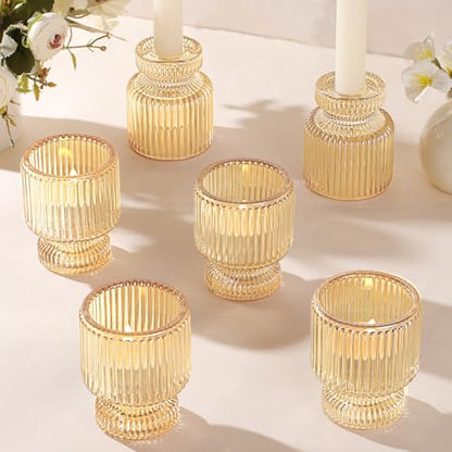 6 Pcs Gold Candlestick Holders - Glass Taper Candle Holders Tealight Votive Candle Holders for Table Centerpieces, Wedding, Dinner Party, Home, Gifts - color: Gold, size: 6Pcs