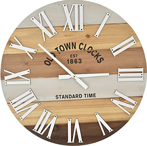 24" Wooden Multi-Color Maritime Coastal Beach Large Roman Wall Clock (Wood, 24 inch) - color: Roman Wood, size: 24 inch