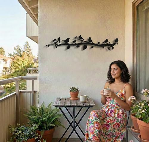 DEKADRON Metal Wall Decor, Birds on Branch, Metal Birds, Birds Sign Wall Art, Living Room Wall Art, Wall Hangings (39" W x 9" H / 100x22cm) - size: 39"L x 9"W