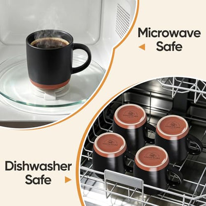 E-far Ceramic Coffee Mug Set of 4, 12oz Stoneware Coffee Cup with Handle, Porcelain Tea Cups, Modern Farmhouse Latte Mug Gift Set for Women & Men, Microwave Safe, Matte Black - color: Matte Black