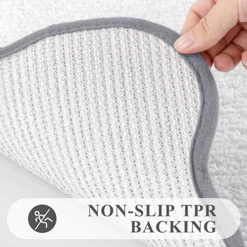 Pauwer Bathroom Rug Sets 3 Piece, Scalloped Bath Rugs, White and Dark Grey | Non Slip Washable Bath Mat With U-Shaped Toilet Rug, Extra Absorbent Quick Dry, For Floor Sink - color: White and Dark Grey