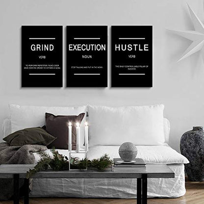 Framed Canvas Wall Art Success Quote, Office Wall Art, Black Large Poster, Positive Motivational Set of 3 Prints, Execute Failure Definition, Inspirational Print (B-3pcs,16x24inchx3pcs) - color: B-3pcs, size: 16x24inchx3pcs