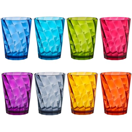 US Acrylic Optix Plastic Reusable Drinking Glasses (Set of 8) 14oz Rocks Cups in Jewel Tone Colors | BPA-Free Tumblers, Made in USA | Top-Rack Dishwasher Safe - size: 14 Ounces