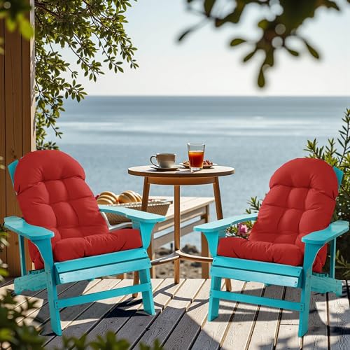 Adirondack Chair Cushion, Rocking Chair Cushion 44x19.4x4 inch, High Back Patio Cushions of Upper and Lower with Ties, Sunscreen and Fade-Resistant (Red, 2) - color: Red