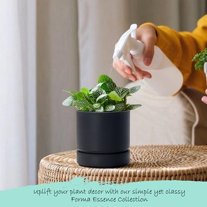 Phoenix Vine 4 Inch Planter Pot with Drainage Hole & Saucer, Deep Water Catch Tray, Straight Cylindrical Round Pot for Plants, Matte Black, Pack of 2, 23-C-R-2 - color: Matte Black, size: 4" (2 Pack)