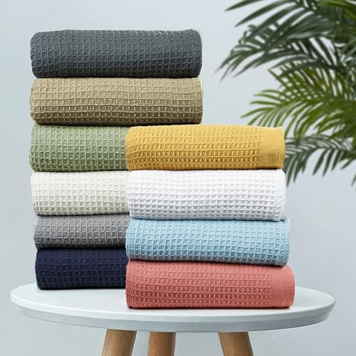 100% Cotton Waffle Weave Blanket, Twin Size 60 x 90 Inches, 300 GSM Lightweight Breathable Cooling Bed Blanket for Summer & All Season, Soft Woven Blanket, Grey - color: Grey, size: 60x90-Twin