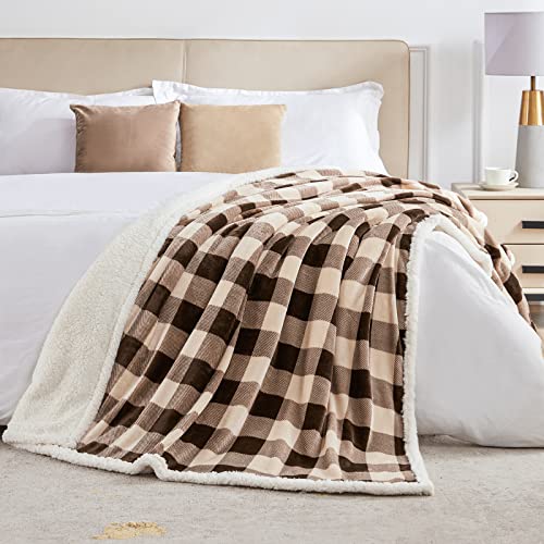 BEAUTEX Christmas Sherpa Fleece Throw Blanket Soft Warm Buffalo Plaid | Plush Blanket & Throw, Winter Cozy Fuzzy for Couch, Sofa, Bed (Brown, 50" x 60") - color: Brown, size: Throw-50"x60"