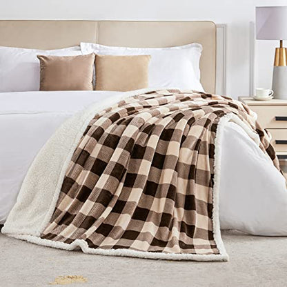 BEAUTEX Christmas Sherpa Fleece Throw Blanket Soft Warm Buffalo Plaid | Plush Blanket & Throw, Winter Cozy Fuzzy for Couch, Sofa, Bed (Brown, 50" x 60") - color: Brown, size: Throw-50"x60"
