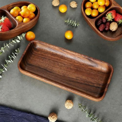 Wooden Salad Bowl, Rectangular Rustic Server | Dough & Fruit & Bread Serving Dish | Entryway Key Catch Tray | Multipurpose (Rectangular) - color: Rectangular