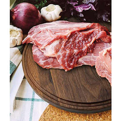 14" Round Walnut Wood Cutting Board for Kitchen | Wooden Chopping Board With Juice Grooves - size: 14"L x 14"W