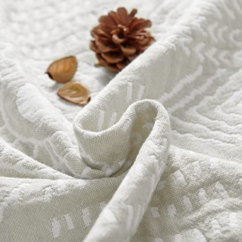 jinchan 100% Cotton Muslin Blanket Twin Boho Throw Blanket 50x60 Light Gray | 3-Layer, Tribal Geometric Quilt, Cooling Breathable Lightweight, for Adult, Soft, Reversible, Summer, Couch, Sofa, Bedroom - color: A. Boho Light Grey, size: 50"x60"