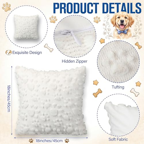 Tiamon 4 Pcs Paw Pillow Covers Paw Print Throw Pillow Covers 18 x 18 Inch Animal Pet Dog Cat Footprints Plush 3D Faux Fur Jacquard Embroidered Cushion Cases for Bed Sofa Couch Decorations - style: White Paw